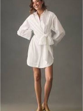 Anthropologie White Tie-Waist Robe Shirt